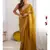 mustard chiffon designer saree with box pattern and moti lace border