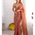 brown chiffon designer saree with box pattern and moti lace border