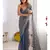 blue chiffon designer saree with box pattern and moti lace border