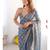 blue chiffon designer saree with box pattern and moti lace border