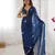 Women's navy blue soft fendy embroidered designer saree with blouse