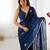 Women's navy blue soft fendy embroidered designer saree with blouse