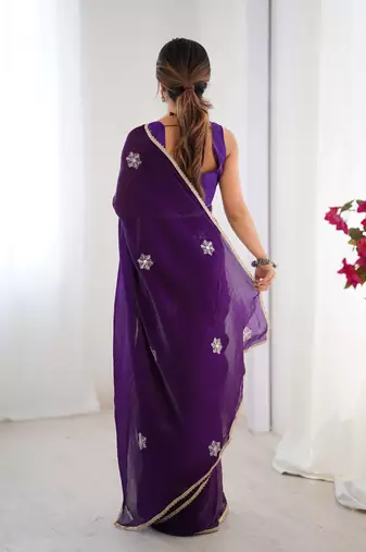 Women's purple soft fendy embroidered designer saree with blouse