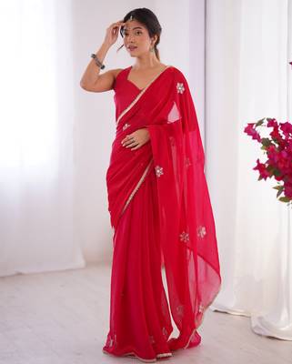 pink soft fendi saree with embroidered work 1