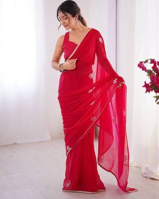 pink soft fendi saree with embroidered work 2