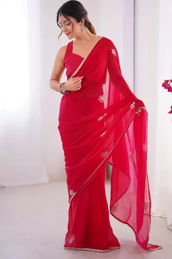 pink soft fendi saree with embroidered work