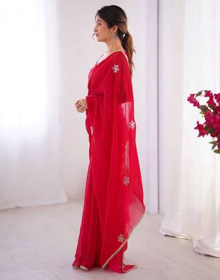 pink soft fendi saree with embroidered work 3