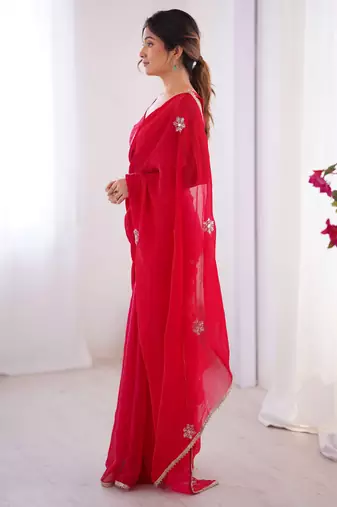 pink soft fendi saree with embroidered work