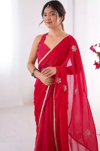 pink soft fendi saree with embroidered work