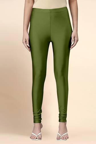 ArmyGreen Microfiber elastane stretch soft churidar length leggings with ultrasoft waistband