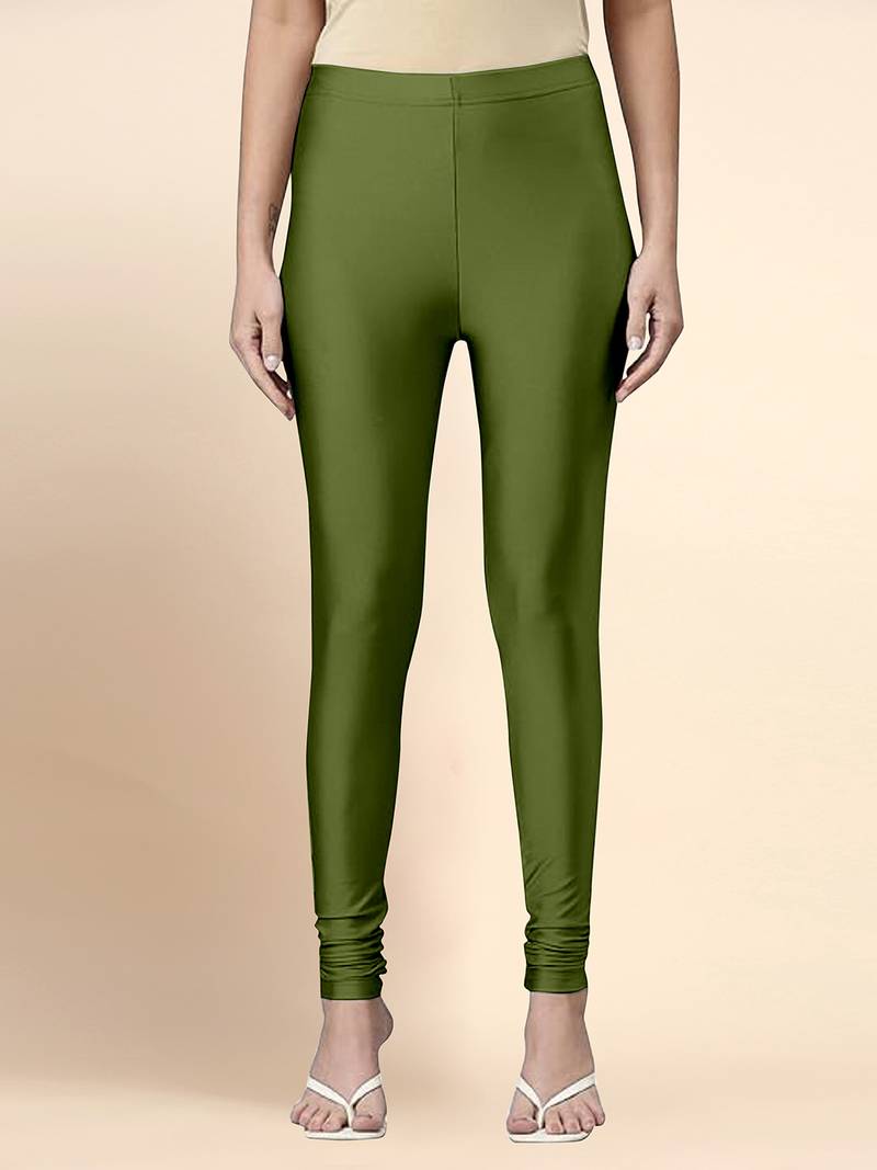 ArmyGreen Microfiber elastane stretch soft churidar length leggings with ultrasoft waistband