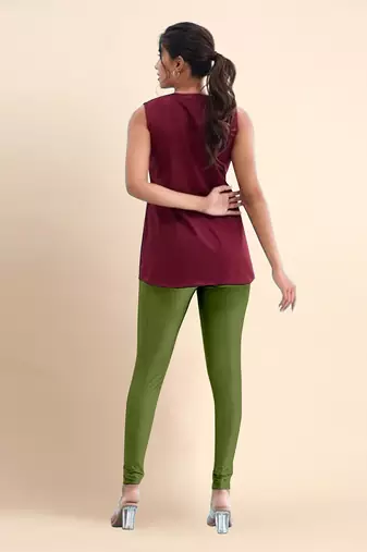 ArmyGreen Microfiber elastane stretch soft churidar length leggings with ultrasoft waistband