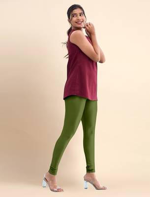 ArmyGreen Microfiber elastane stretch soft churidar length leggings with ultrasoft waistband 3