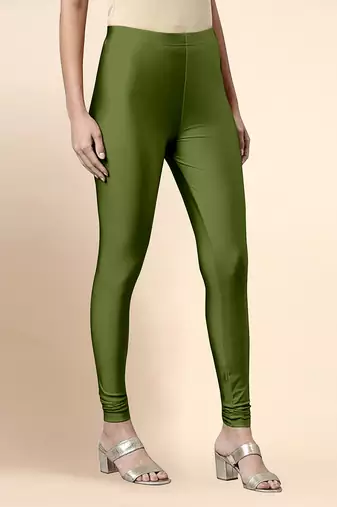 ArmyGreen Microfiber elastane stretch soft churidar length leggings with ultrasoft waistband