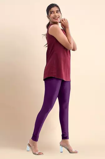 BerryPurple Microfiber elastane stretch soft churidar length leggings with ultrasoft waistband