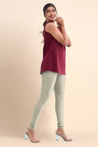 DarkBeige Microfiber elastane stretch soft churidar length leggings with ultrasoft waistband