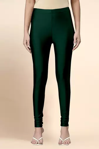 DarkGreen Microfiber elastane stretch soft churidar length leggings with ultrasoft waistband