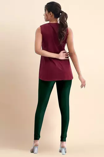 DarkGreen Microfiber elastane stretch soft churidar length leggings with ultrasoft waistband