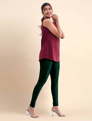 DarkGreen Microfiber elastane stretch soft churidar length leggings with ultrasoft waistband 3