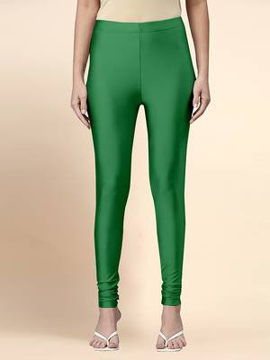 Green Microfiber elastane stretch soft churidar length leggings with ultrasoft waistband 1