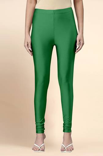 Green Microfiber elastane stretch soft churidar length leggings with ultrasoft waistband