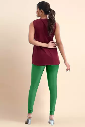 Green Microfiber elastane stretch soft churidar length leggings with ultrasoft waistband