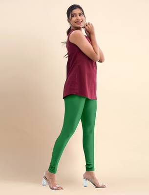 Green Microfiber elastane stretch soft churidar length leggings with ultrasoft waistband 3