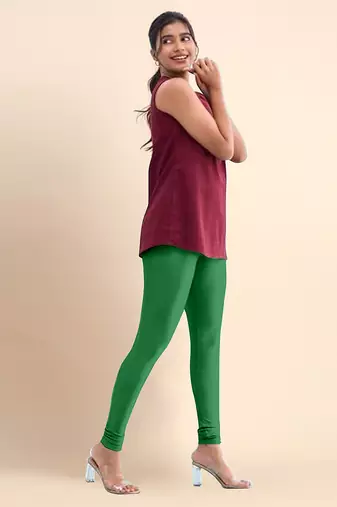 Green Microfiber elastane stretch soft churidar length leggings with ultrasoft waistband