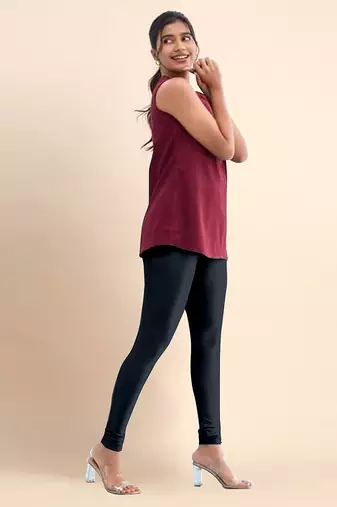 Grey Microfiber elastane stretch soft churidar length leggings with ultrasoft waistband