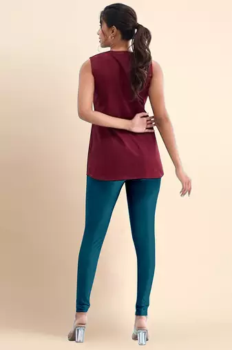 Indigo Microfiber elastane stretch soft churidar length leggings with ultrasoft waistband