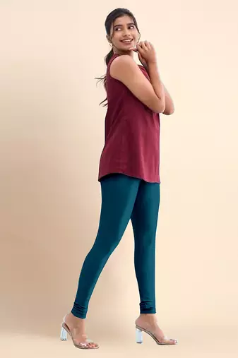 Indigo Microfiber elastane stretch soft churidar length leggings with ultrasoft waistband