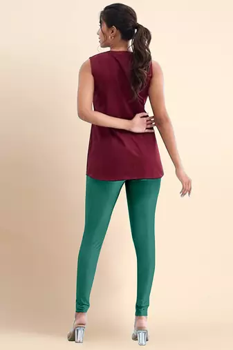 LightGreen Microfiber elastane stretch soft churidar length leggings with ultrasoft waistband