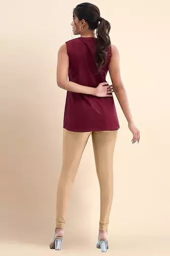 LightPeach Microfiber elastane stretch soft churidar length leggings with ultrasoft waistband