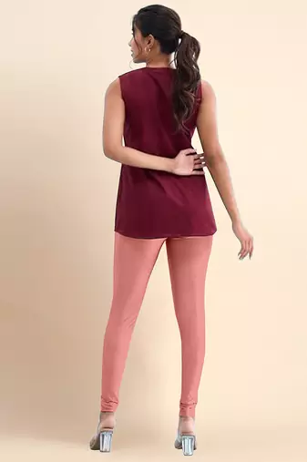 LightPink Microfiber elastane stretch soft churidar length leggings with ultrasoft waistband