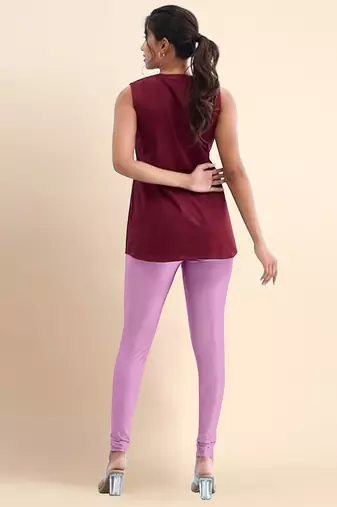 Lilac Microfiber elastane stretch soft churidar length leggings with ultrasoft waistband