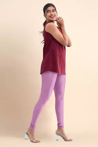 Lilac Microfiber elastane stretch soft churidar length leggings with ultrasoft waistband