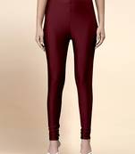 Maroon Microfiber elastane stretch soft churidar length leggings with ultrasoft waistband