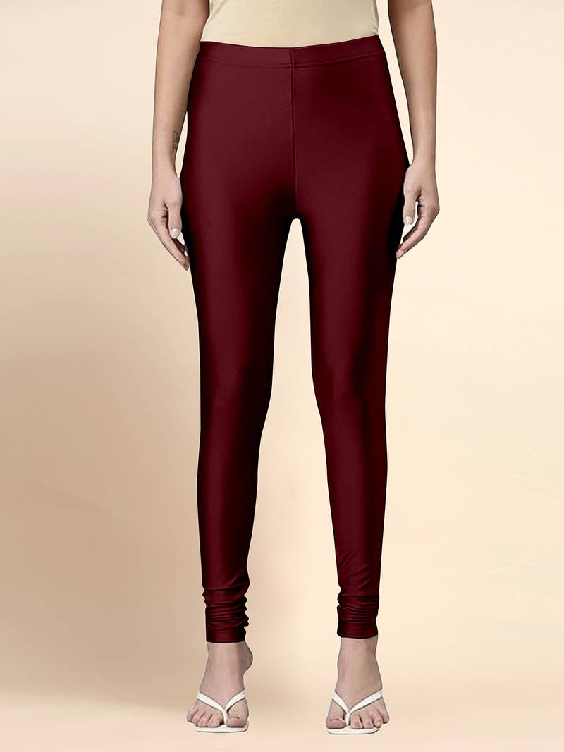 Maroon Microfiber elastane stretch soft churidar length leggings with ultrasoft waistband