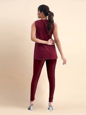 Maroon Microfiber elastane stretch soft churidar length leggings with ultrasoft waistband 2
