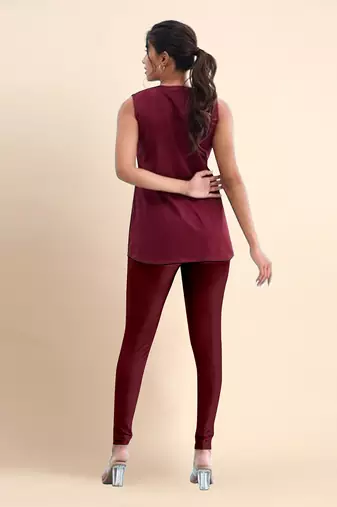 Maroon Microfiber elastane stretch soft churidar length leggings with ultrasoft waistband