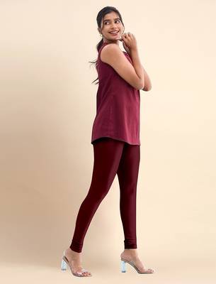 Maroon Microfiber elastane stretch soft churidar length leggings with ultrasoft waistband 3