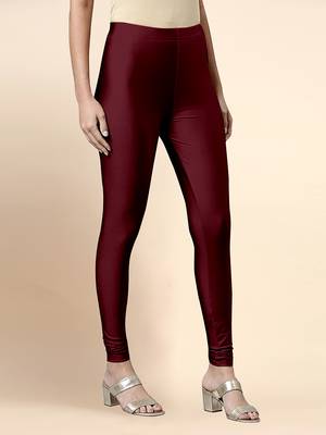 Maroon Microfiber elastane stretch soft churidar length leggings with ultrasoft waistband 4