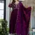 purple embroidered vichitra silk flared anarkali pant and dupatta set