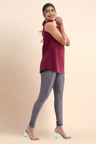Mud Microfiber elastane stretch soft churidar length leggings with ultrasoft waistband