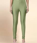 OliveGreen Microfiber elastane stretch soft churidar length leggings with ultrasoft waistband