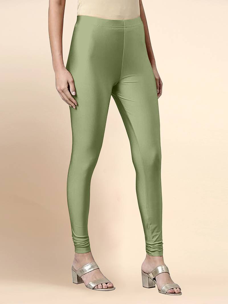 OliveGreen Microfiber elastane stretch soft churidar length leggings with ultrasoft waistband