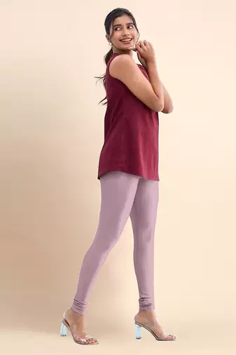 OrchidPink Microfiber elastane stretch soft churidar length leggings with ultrasoft waistband