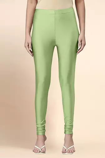 PaleGreen Microfiber elastane stretch soft churidar length leggings with ultrasoft waistband