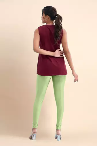 PaleGreen Microfiber elastane stretch soft churidar length leggings with ultrasoft waistband