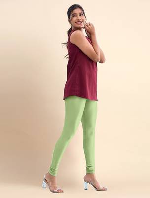 PaleGreen Microfiber elastane stretch soft churidar length leggings with ultrasoft waistband 3